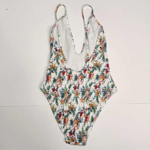 Floral Swimsuit Size 2 Deep V Neck One-Piece Adjustable Straps Stretch White - Picture 4 of 10